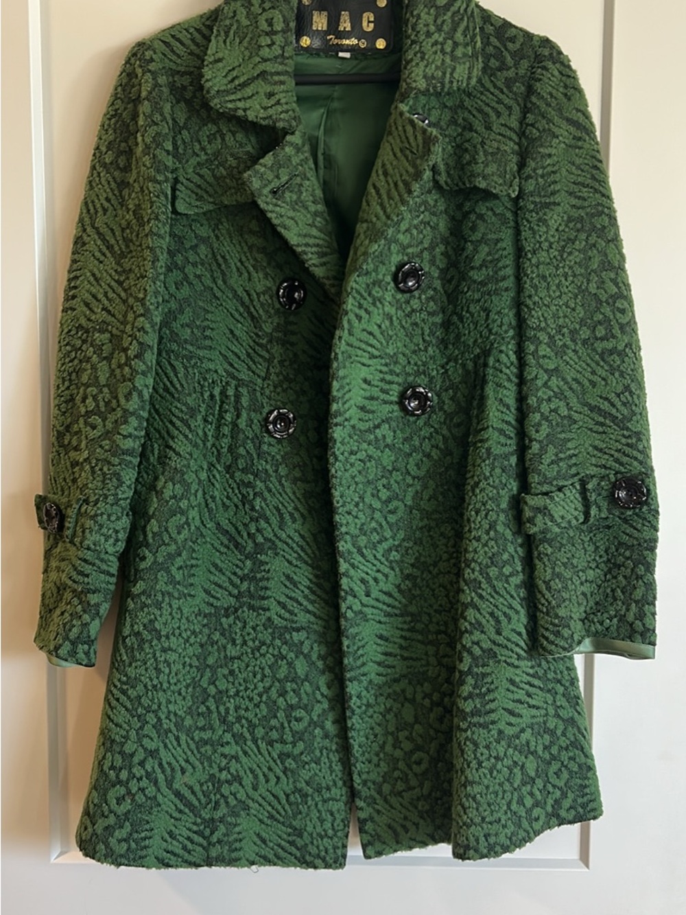 MAC Cosmetics Textured Green Double-Breasted Coat